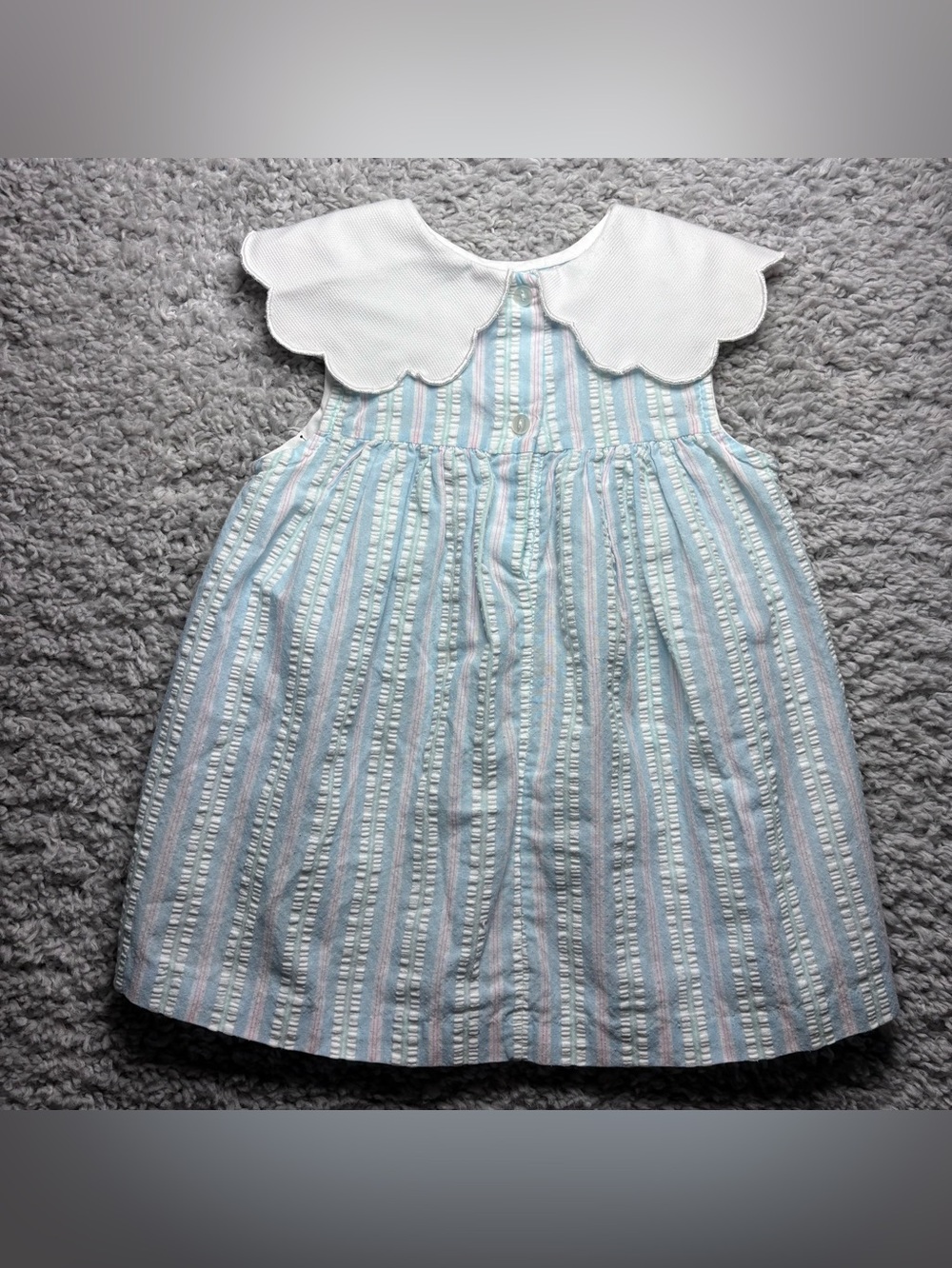 VINTAGE SAMARA Dress Girls 3T 1990s Nautical Sailboats Seersucker Pinstripe Sail - Picture 6 of 6